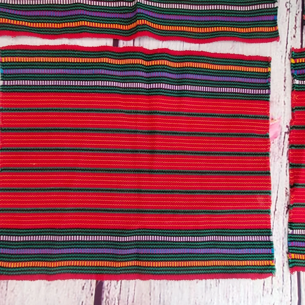 6 Woven Red Stripe Multicolor Rectangular Placemats.